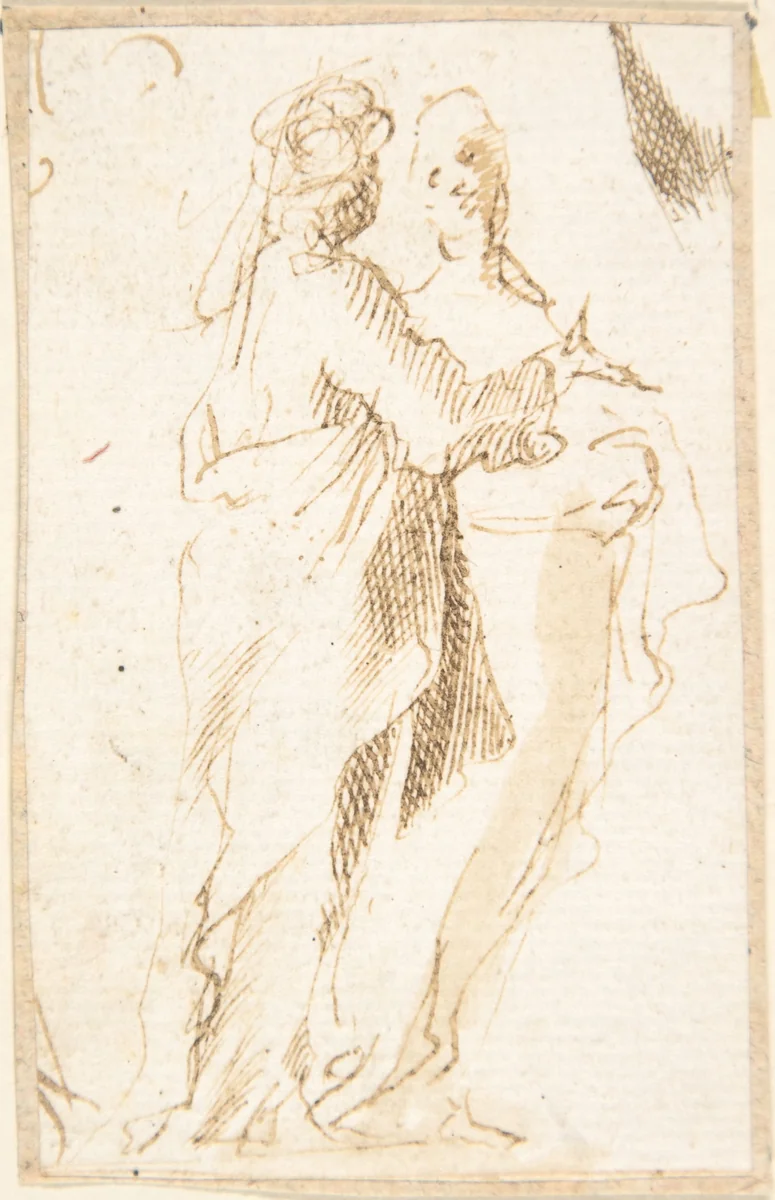 Two Standing Figures by anonymous, drawing, 1600-1700