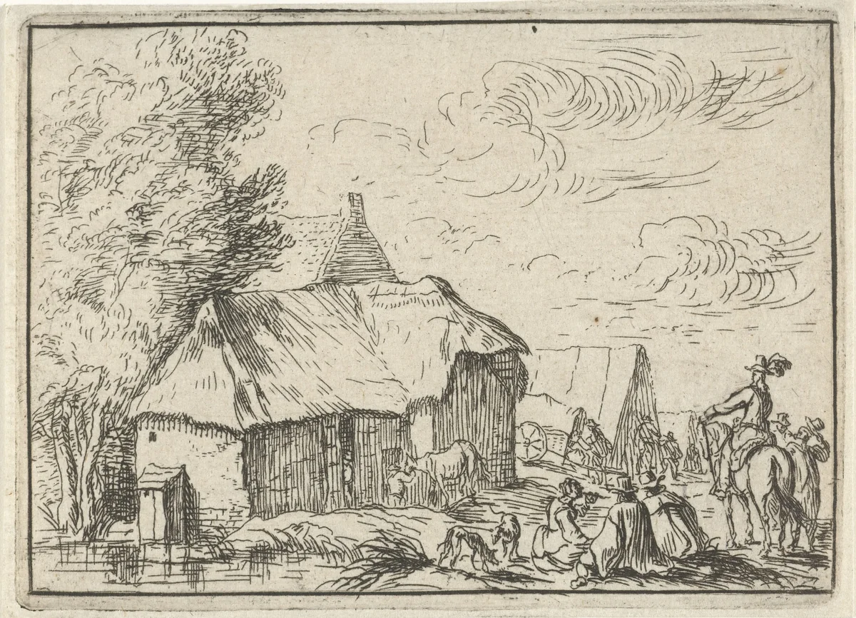 Kampement bij een dorp by Robert van den Hoecke, print, 1632-1668