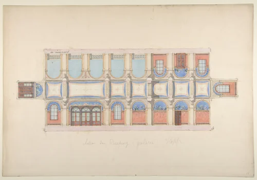 Plan and Elevation of Gallery, Deepdene, Dorking, Surrey by Jules-Edmond-Charles Lachaise, drawing, 1875-1879