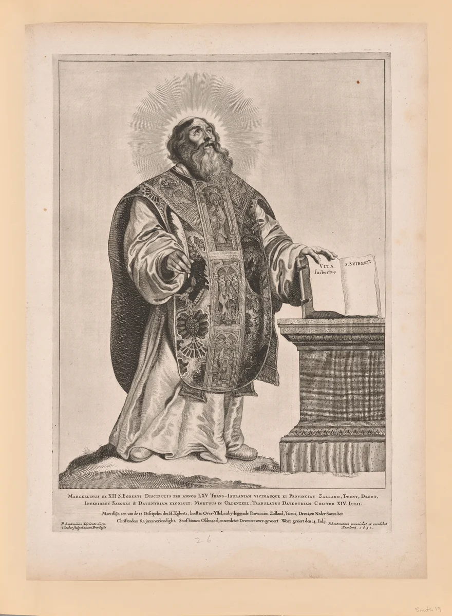 Saint Wulfram, from Saints of the North and South Netherlands by Cornelis Visscher, print, 1650
