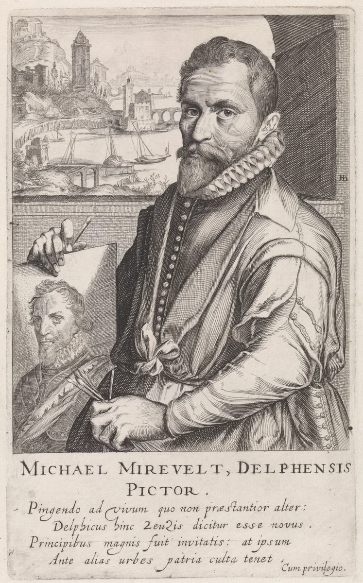 Portret van Michiel Jansz. van Mierevelt by Simon Frisius, print, 1610