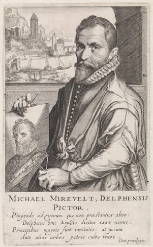 Portret van Michiel Jansz. van Mierevelt by Simon Frisius, print, 1610
