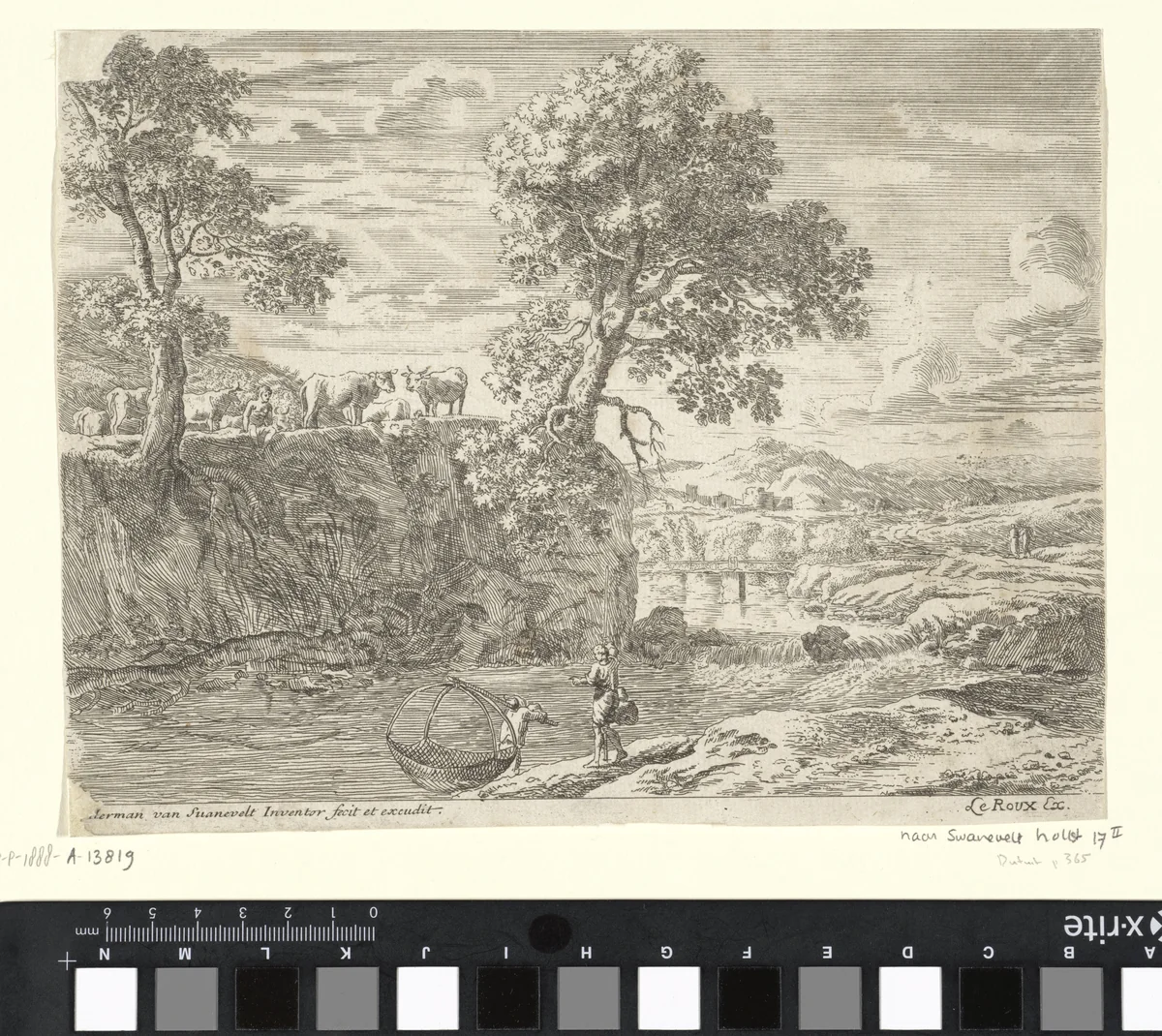 Rivierlandschap met koeien by anonymous, print, 1650-1705