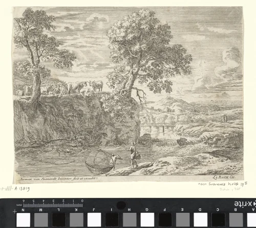 Rivierlandschap met koeien by anonymous, print, 1650-1705