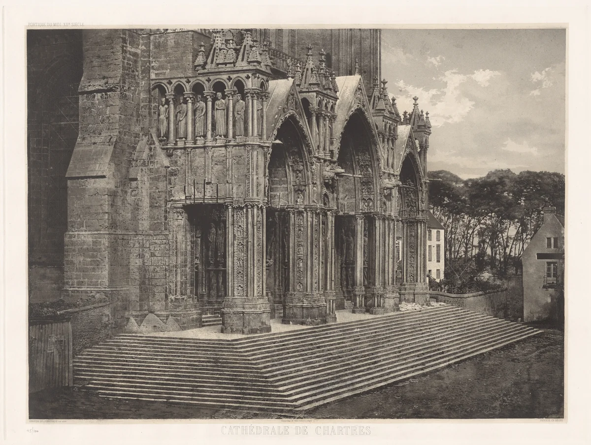 Planche XII – Cathédrale de Chartres, Portique du Midi (Plate XII – Chartres Cathedral, South Entrance) by Charles Nègre, photograph, 1855