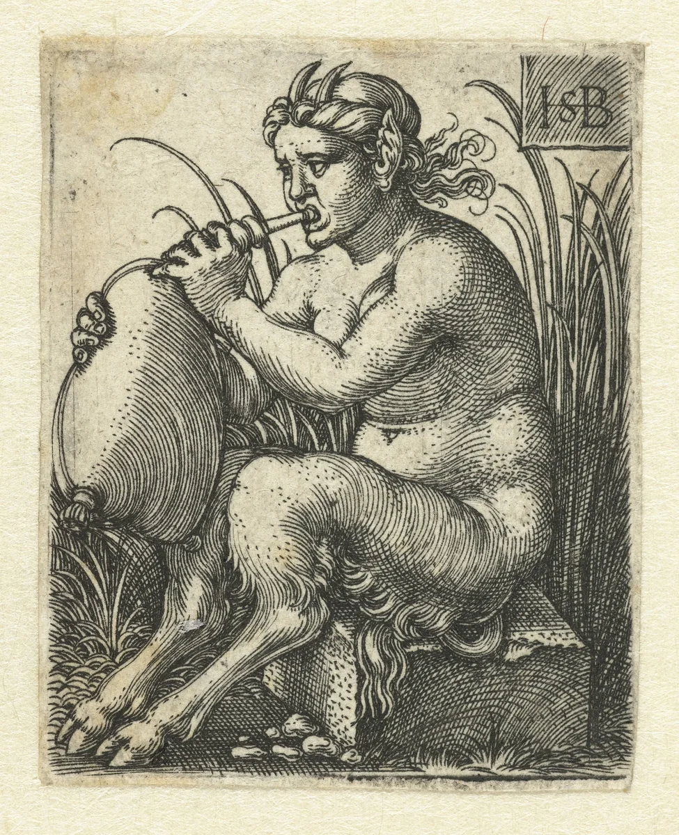 Sater vrouw speelt op een doedelzak by Unknown, print, 1510-1550