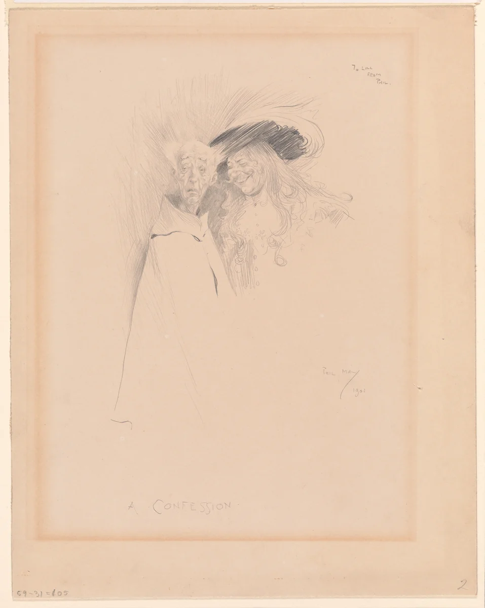 A Confession by Phil May, drawing, 1901-1950