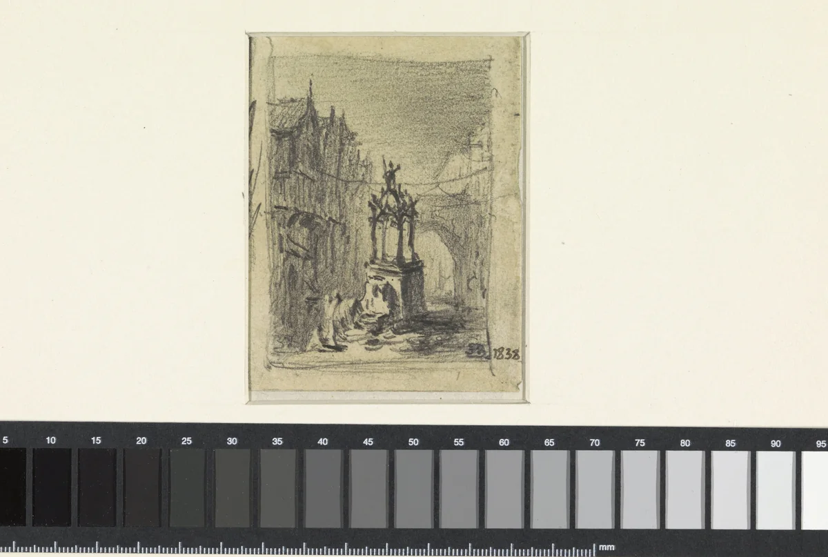 Waterput op een stadsplein by Eugène François de Block, drawing, 1838