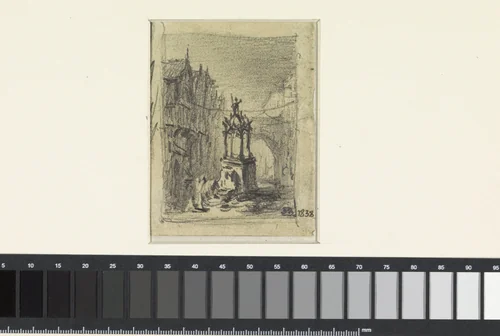 Waterput op een stadsplein by Eugène François de Block, drawing, 1838