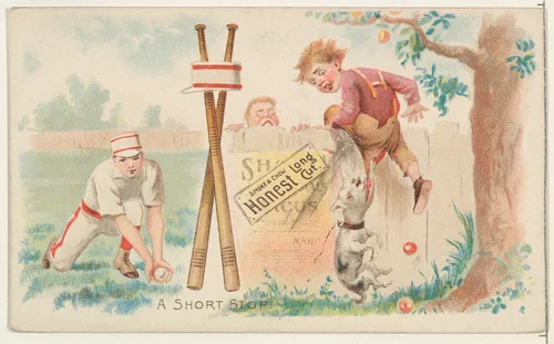 A Short Stop, from the Talk of the Diamond set (N135) issued by Duke Sons & Co., a branch of the American Tobacco Company by W. Duke, Sons & Co., print, 1888