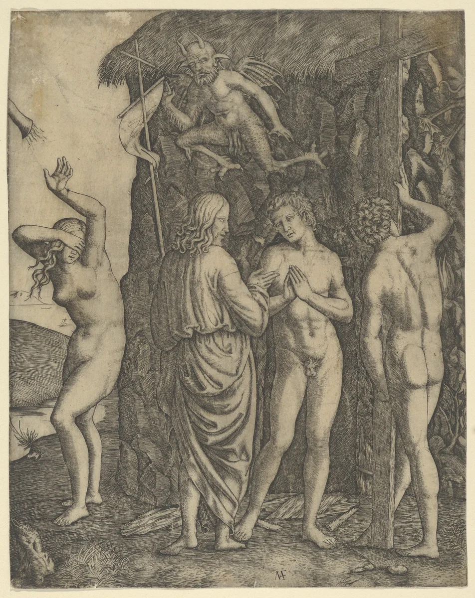 Christ in Limbo with Adam and Eve by Marcantonio Raimondi, print, 1495-1539