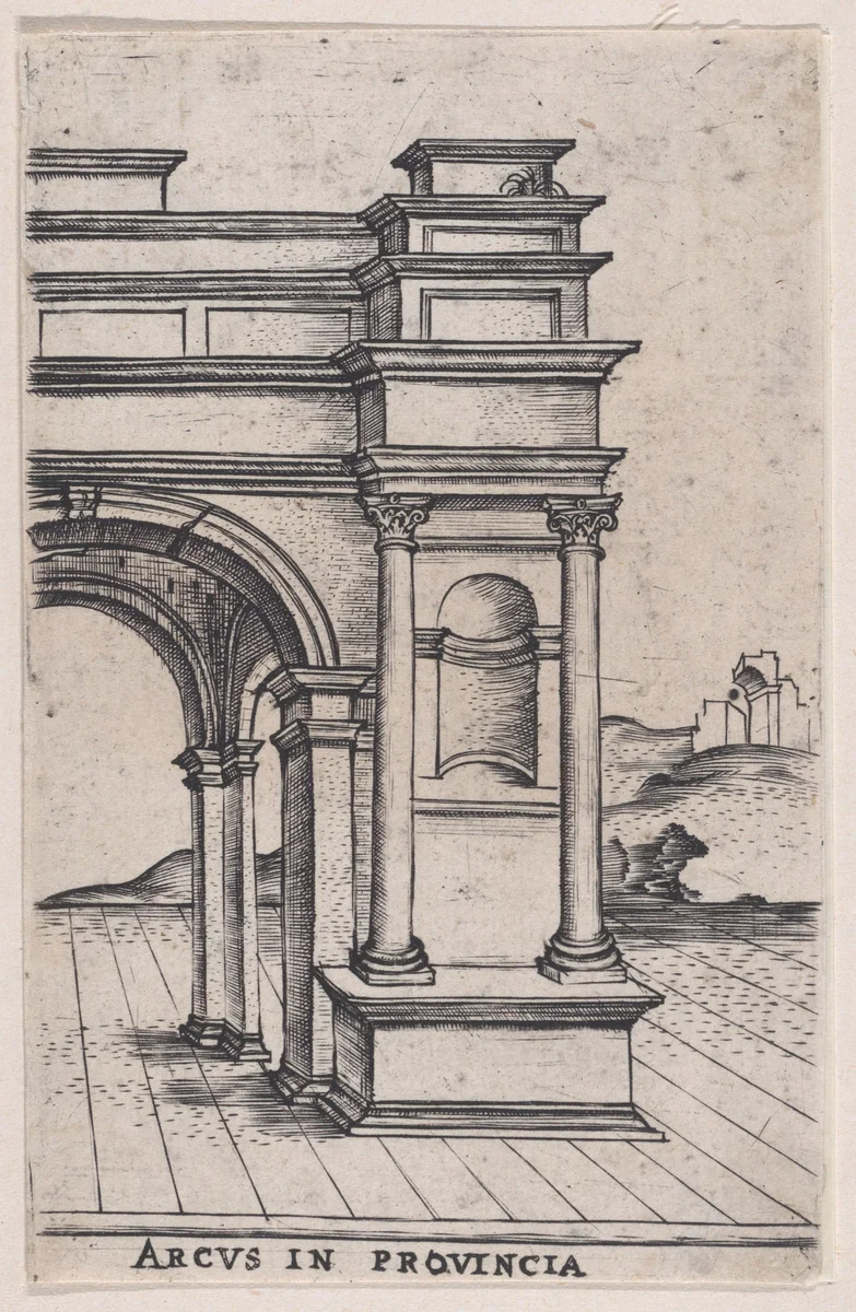 Arcus in Provincia, from "Views of Ancient Roman Temples and Arches" by anonymous, print, 1535-1540