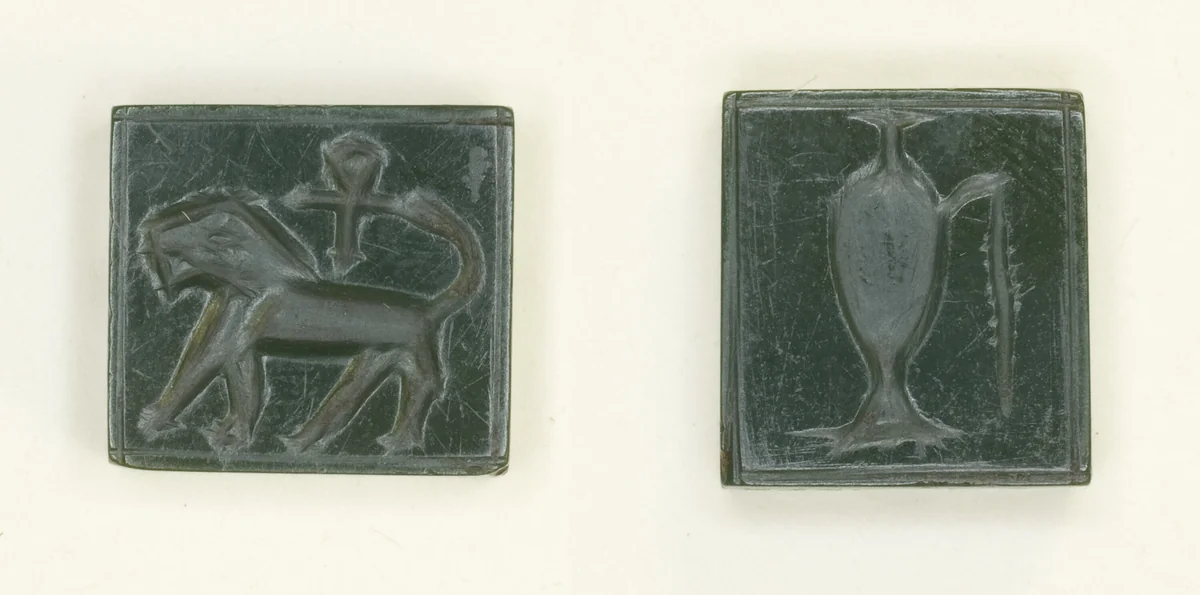 Plaque: Lion and Ankh/Libation Vessel by Egyptian, other, -1550--1069