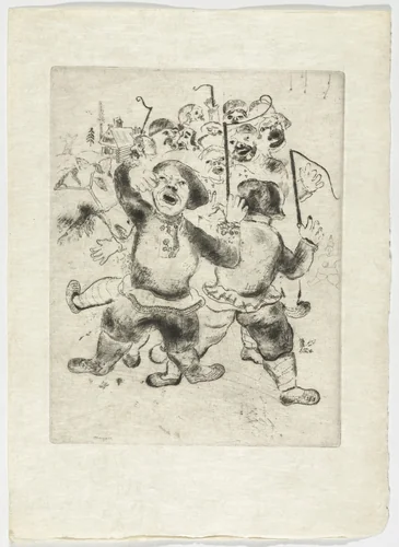Mob of Peasants (Attroupement des paysans), plate XXVIII (supplementary suite) from Les Âmes mortes by Marc Chagall, illustrated book, 1923