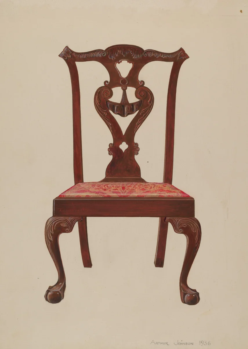 Chippendale Mahogany Side Chair by Arthur Johnson, index of american design, 1936