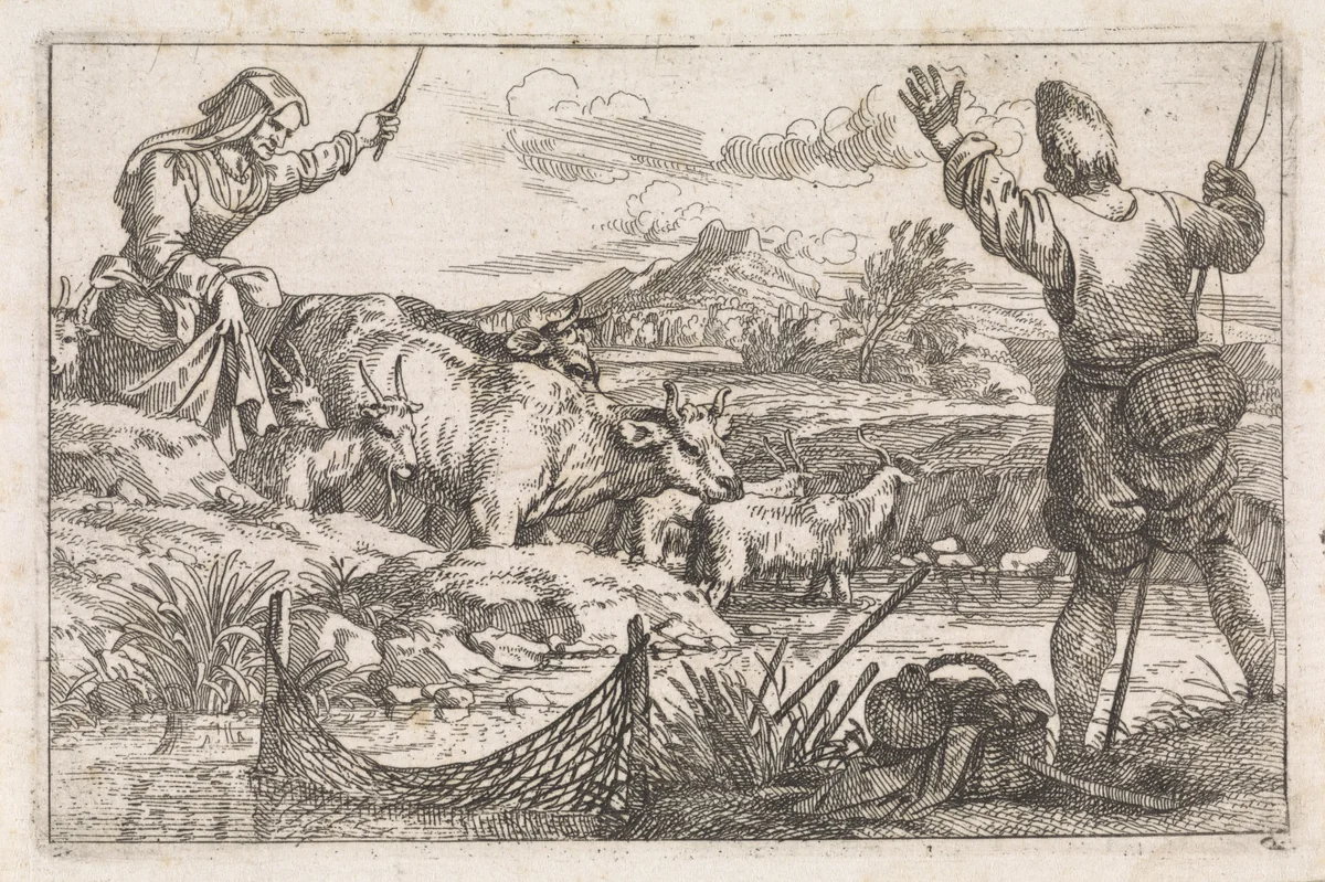 Visser bij rivier by Jan Baptist de Wael, print, 1642-1669