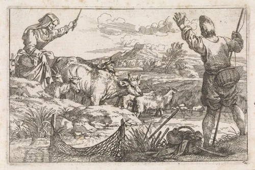Visser bij rivier by Jan Baptist de Wael, print, 1642-1669