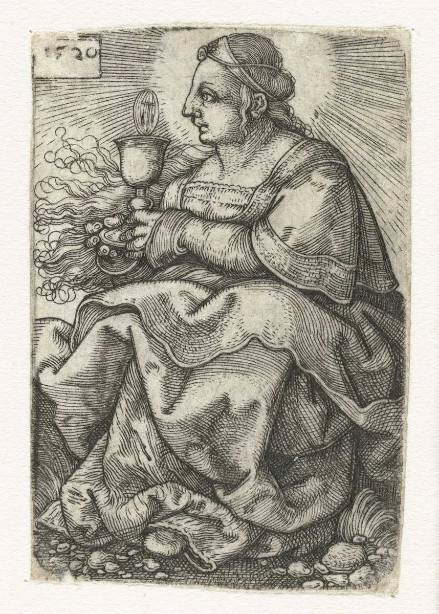 Heilige Barbara met kelk en hostie by Barthel Beham, print, 1520
