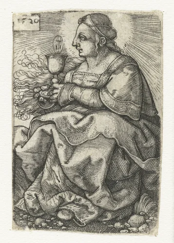 Heilige Barbara met kelk en hostie by Barthel Beham, print, 1520
