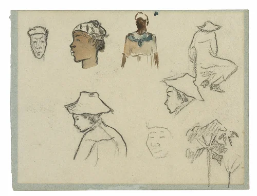 Sketches of Figures and Foliage (recto); Profile of Charles Laval with Palm Tree and Other Sketches (verso) by Paul Gauguin, drawing, 1887