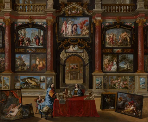 Interior with Figures in a Picture Gallery by Gonzales Coques, painting, 1667