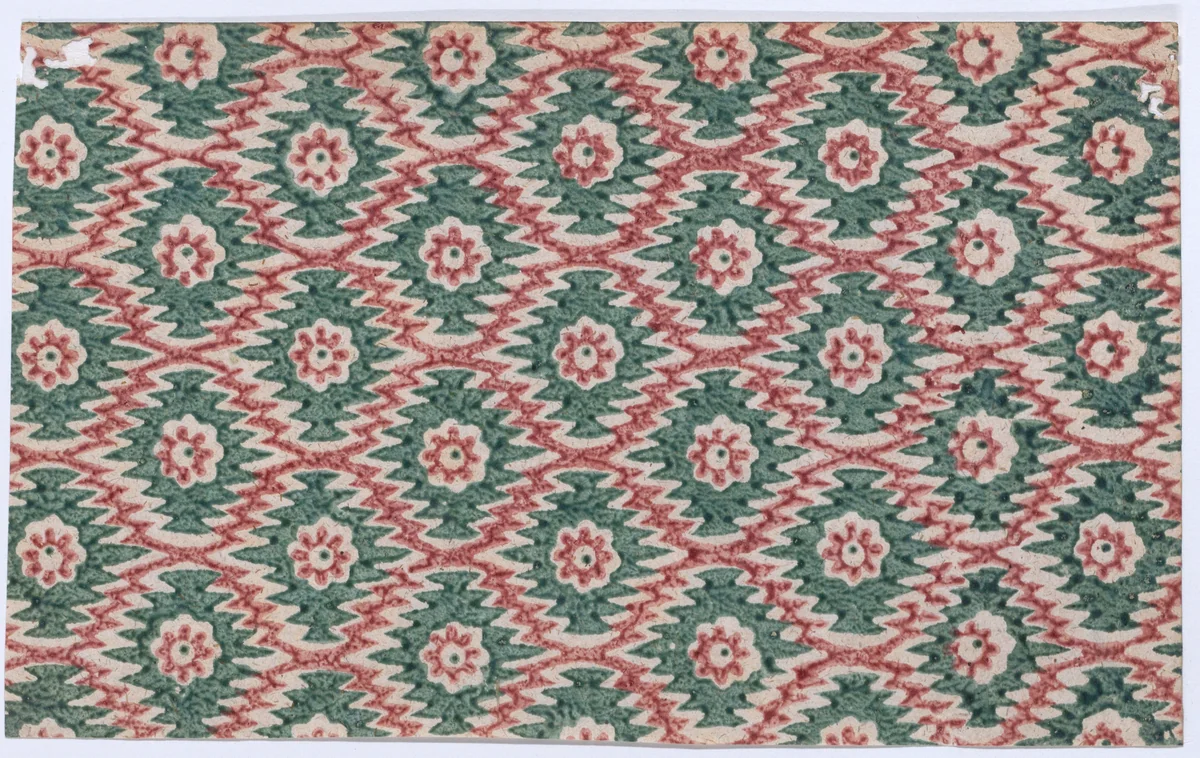 Sheet with overall pattern of flowers and organic shapes by anonymous, print, 1800-1900