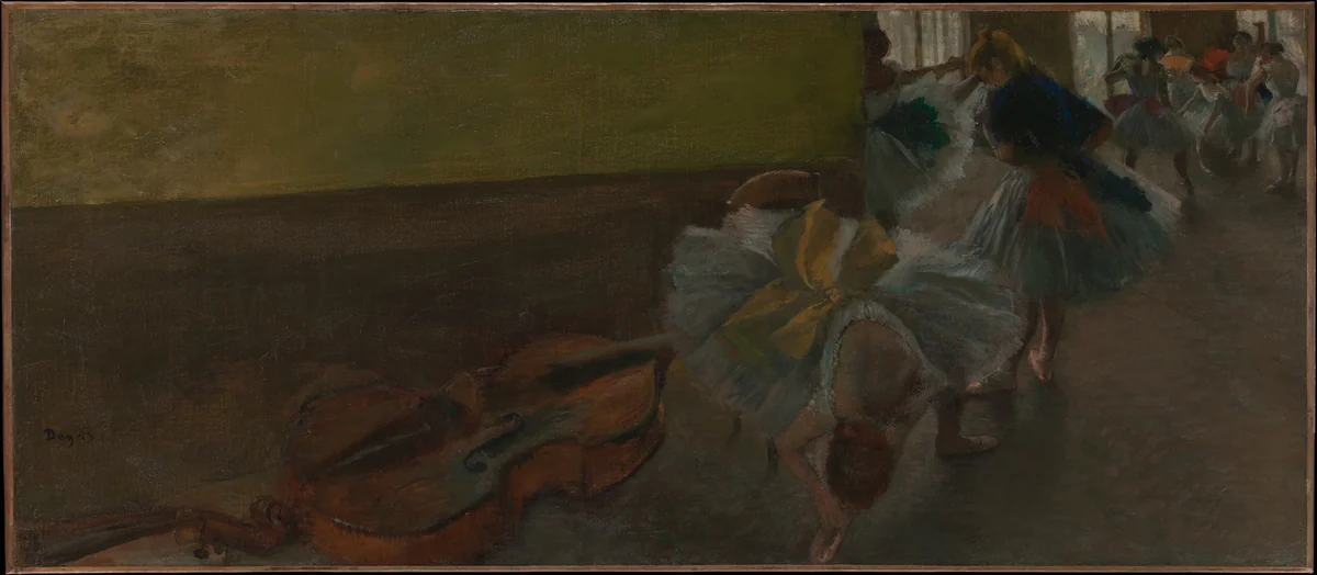 Dancers in the Rehearsal Room with a Double Bass by Edgar Degas, painting, 1882-1885