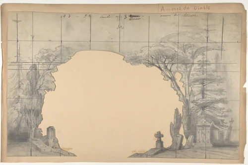 Design for a Stage Set at the Opéra, Paris: Cemetery by Eugène Cicéri, drawing, 1830-1890