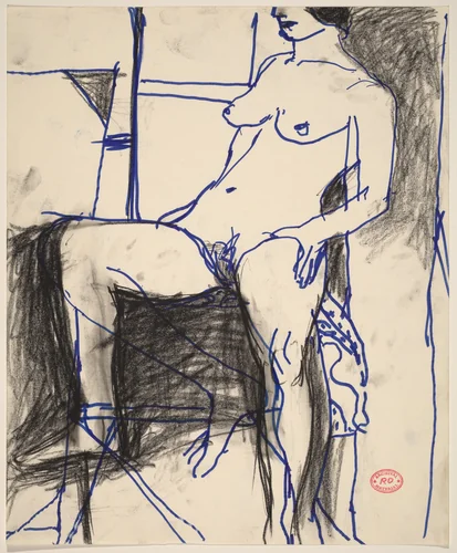 Untitled [seated female nude facing left] by Richard Diebenkorn, drawing, 1955-1967