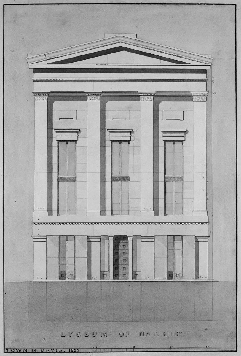 Lyceum of Natural History, New York (front elevation) by Alexander Jackson Davis, drawing, 1835