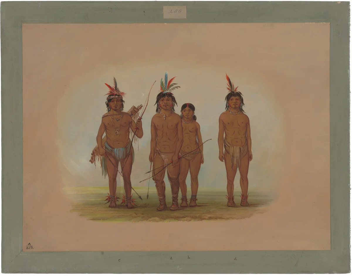 Four Macouchi Indians by George Catlin, painting, 1854-1869