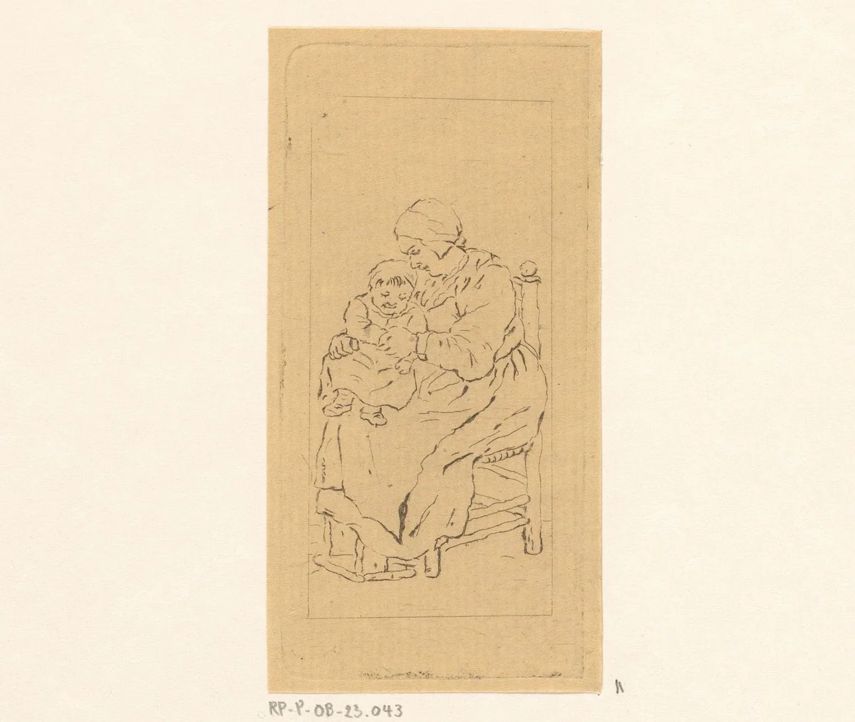 Zittende moeder met kind by Pieter de Mare, print, 1779