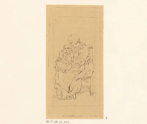 Zittende moeder met kind by Pieter de Mare, print, 1779