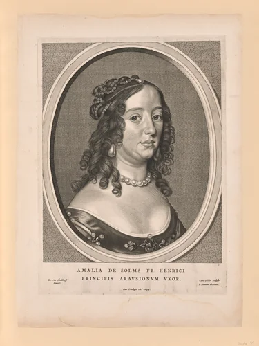 Amalia van Solms, wife of Frederick Henry, from Nine Portraits by Cornelis Visscher, print, 1649