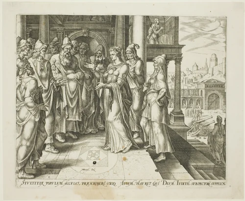 Judith Addressing the Elders of Bethulia, plate three from The Story of Judith and Holofernes by Philip Galle, print, 1564