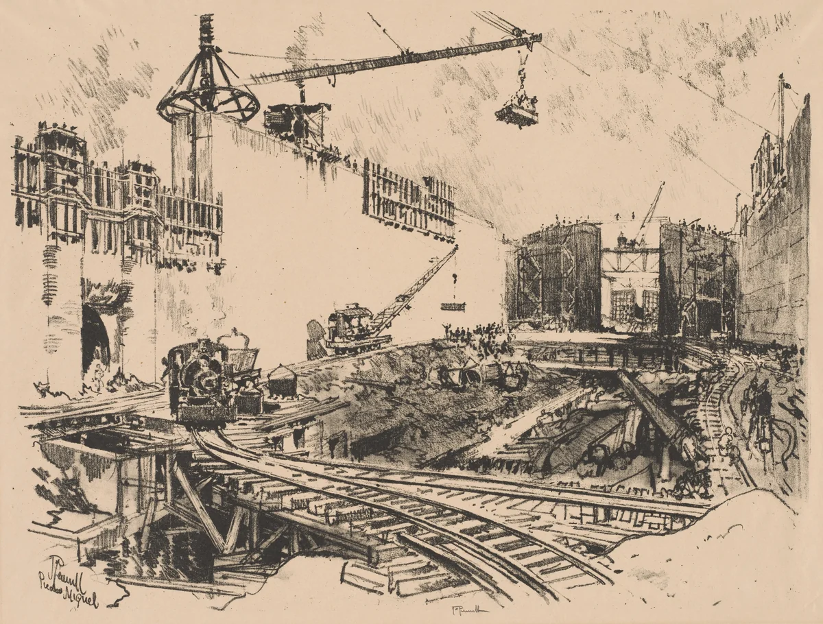 The Walls of Pedro Miguel Lock, Panama by Joseph Pennell, print, 1912