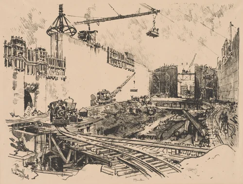 The Walls of Pedro Miguel Lock, Panama by Joseph Pennell, print, 1912