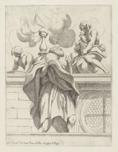 Profeet met twee engelen by Sisto Badalocchio, print, 1591-1647