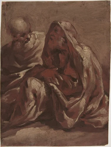 Two Seated Bearded Male Figures by Sigismondo Caula, drawing, 1637-1713