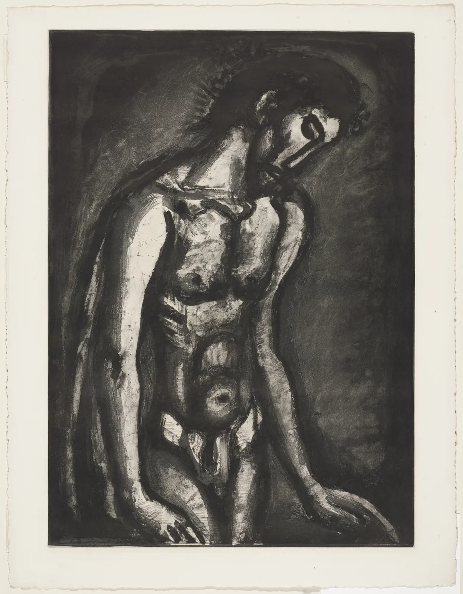 "He Was Oppressed, and He Was Afflicted, Yet He Opened Not His Mouth" («Il a été maltraité et opprimé et il n'a pas ouvert la bouche»), plate XXI from Miserere by Georges Rouault, illustrated book, 1923