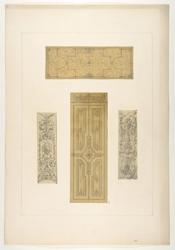 Four designs for decorative panels by Jules-Edmond-Charles Lachaise, drawing, 1830-1897