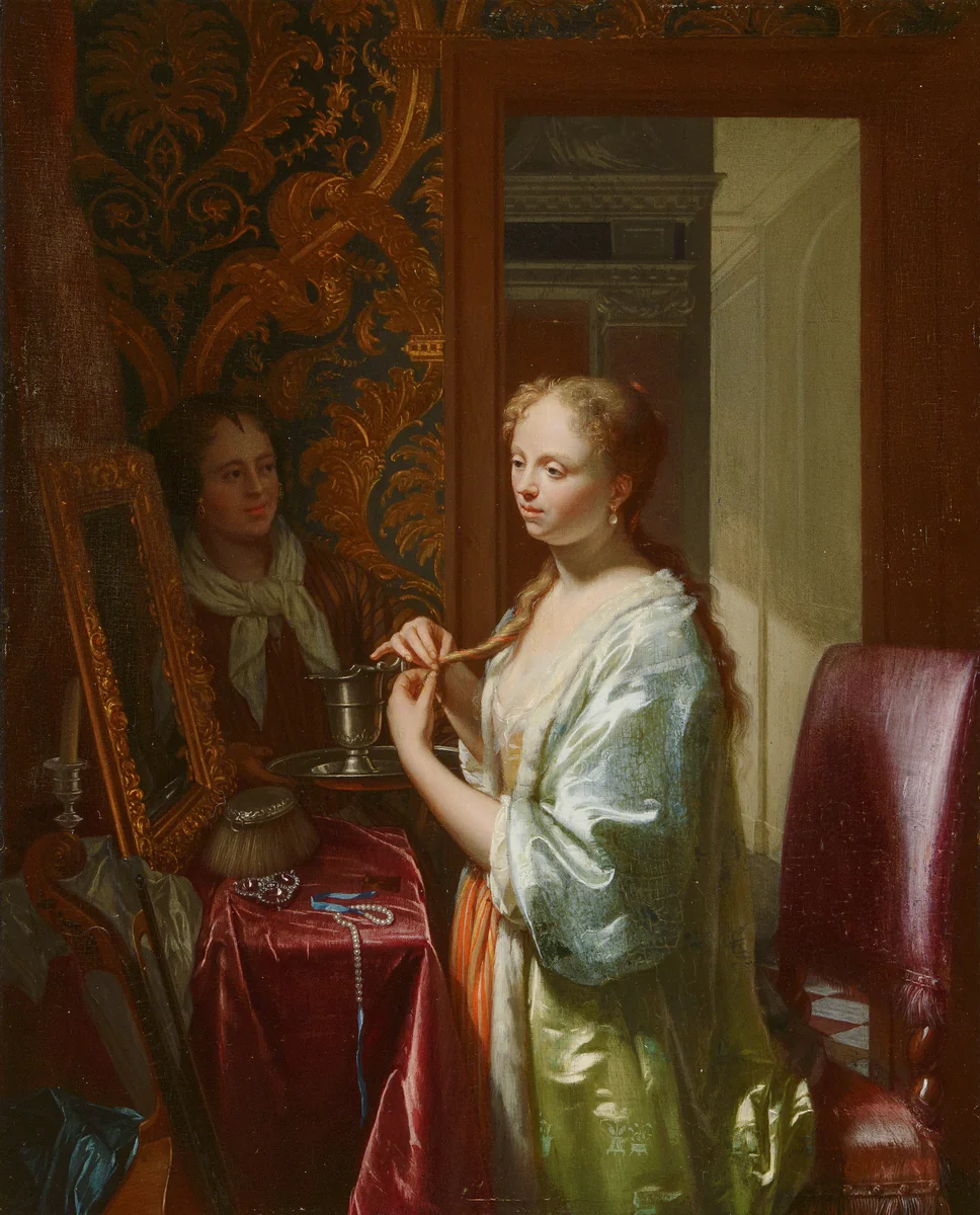 Lady at her Toilet by Philip van Dijk, painting, 1720