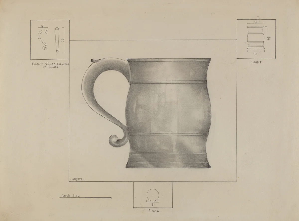 Pewter Mug by Henry Meyers, index of american design, 1936