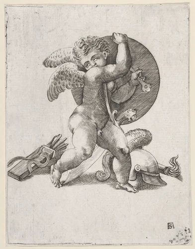 Cupid with Weapons of Mars by Adamo Scultori, print, 1542-1567