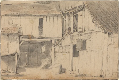 Interior of a Courtyard by Isack van Ostade, drawing, 1621-1649