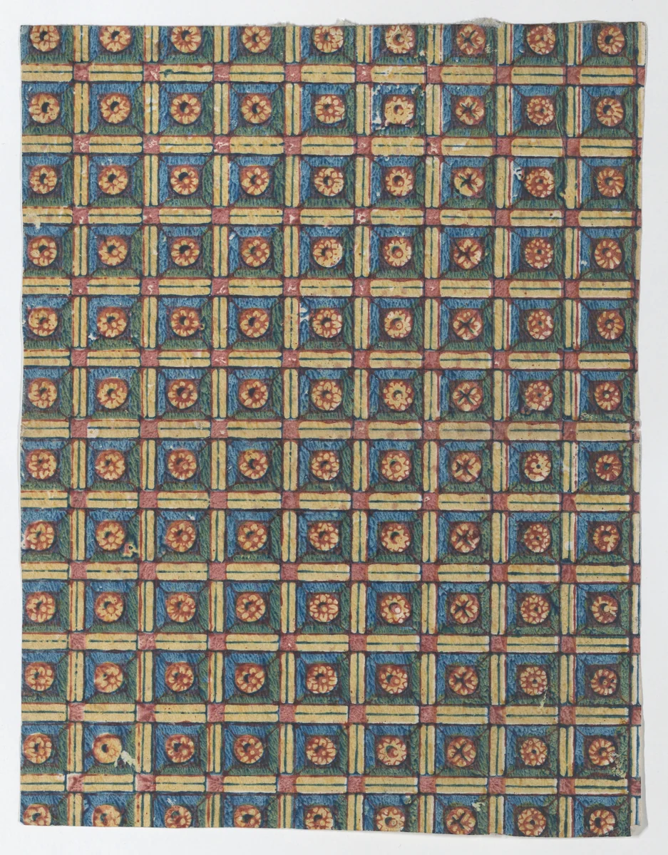 Sheet with overall geometric pattern with rosettes by anonymous, print, 1775-1875