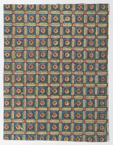 Sheet with overall geometric pattern with rosettes by anonymous, print, 1775-1875
