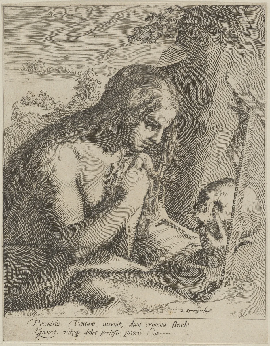 Penitent Mary Magdalen by Bartholomeus Spranger, print, 1566-1631