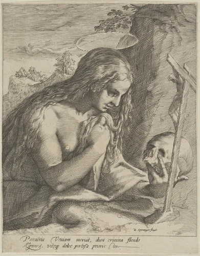 Penitent Mary Magdalen by Bartholomeus Spranger, print, 1566-1631