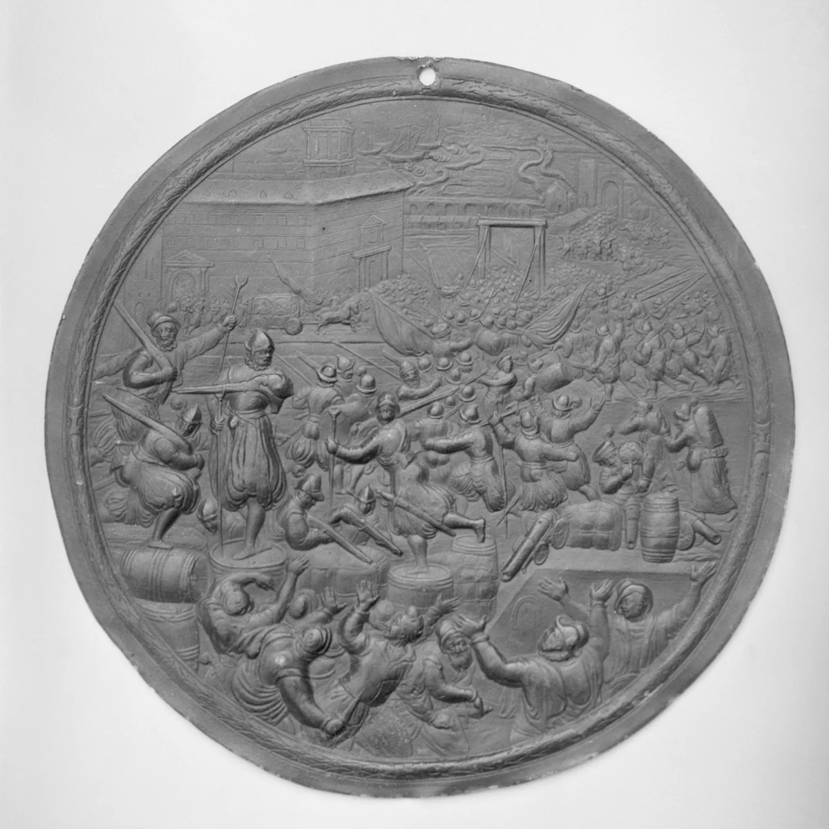 The Routing of Focker and the German Troops from Antwerp by Maerten de Vos, metalwork, 1575-1585
